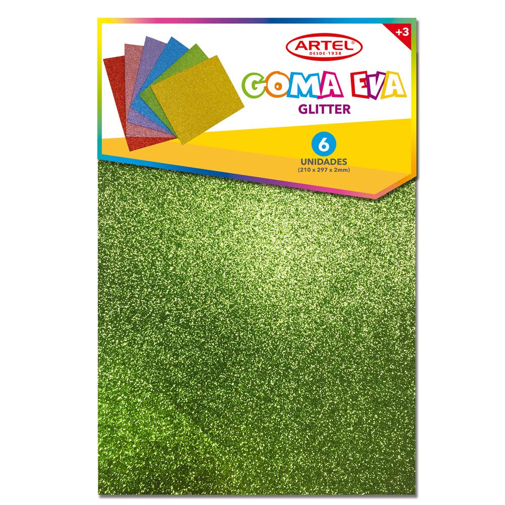 Set 6 Goma Eva Stylo Glitter Colores A4 Artel