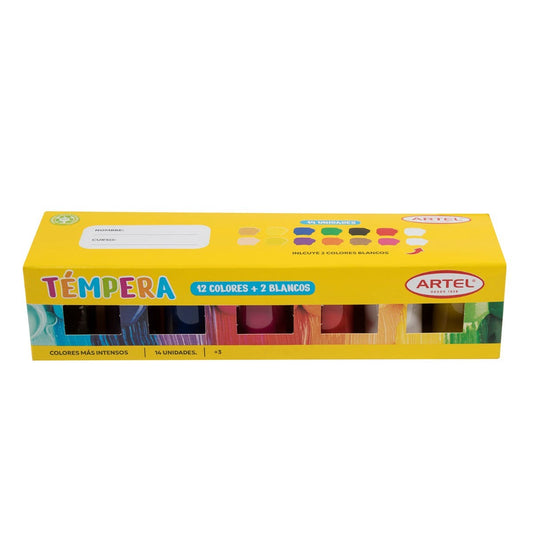Estuche Tempera Artel 12 Colores + 2 Blancos Adicionales