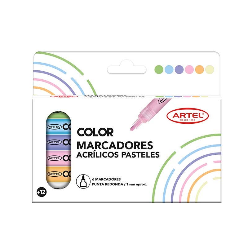 Set Estuche 6 Marcadores Acrílicos Pasteles Artel 1mm