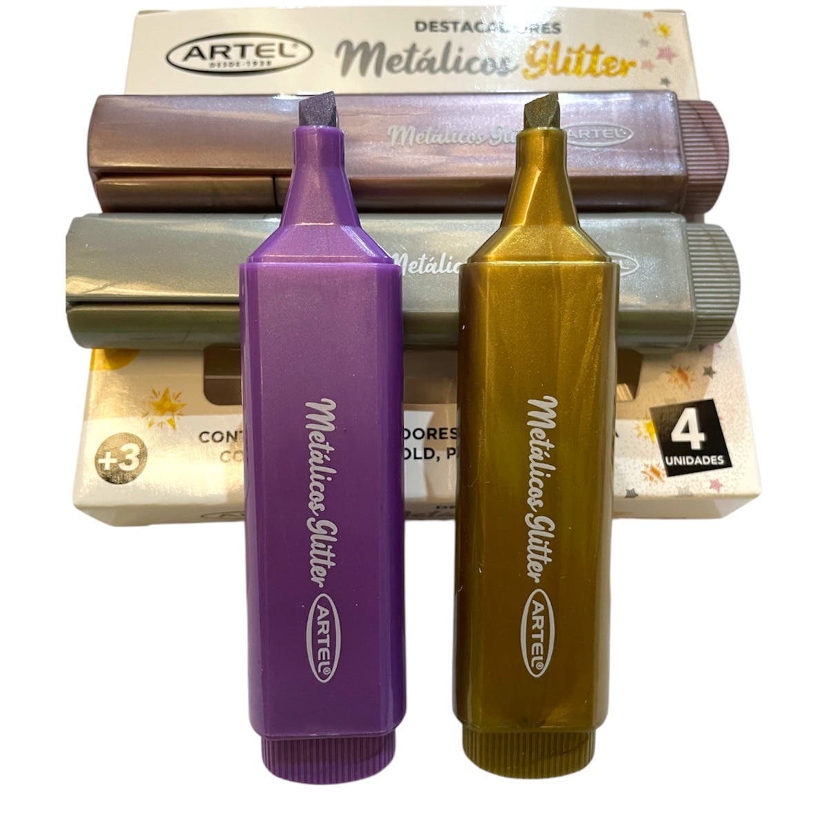 Destacadores Metálicos Glitter 4 Un Artel