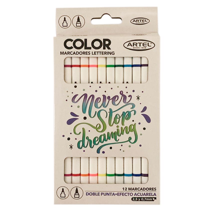 Estuche 12 Marcadores Lettering Doble Punta ARTEL