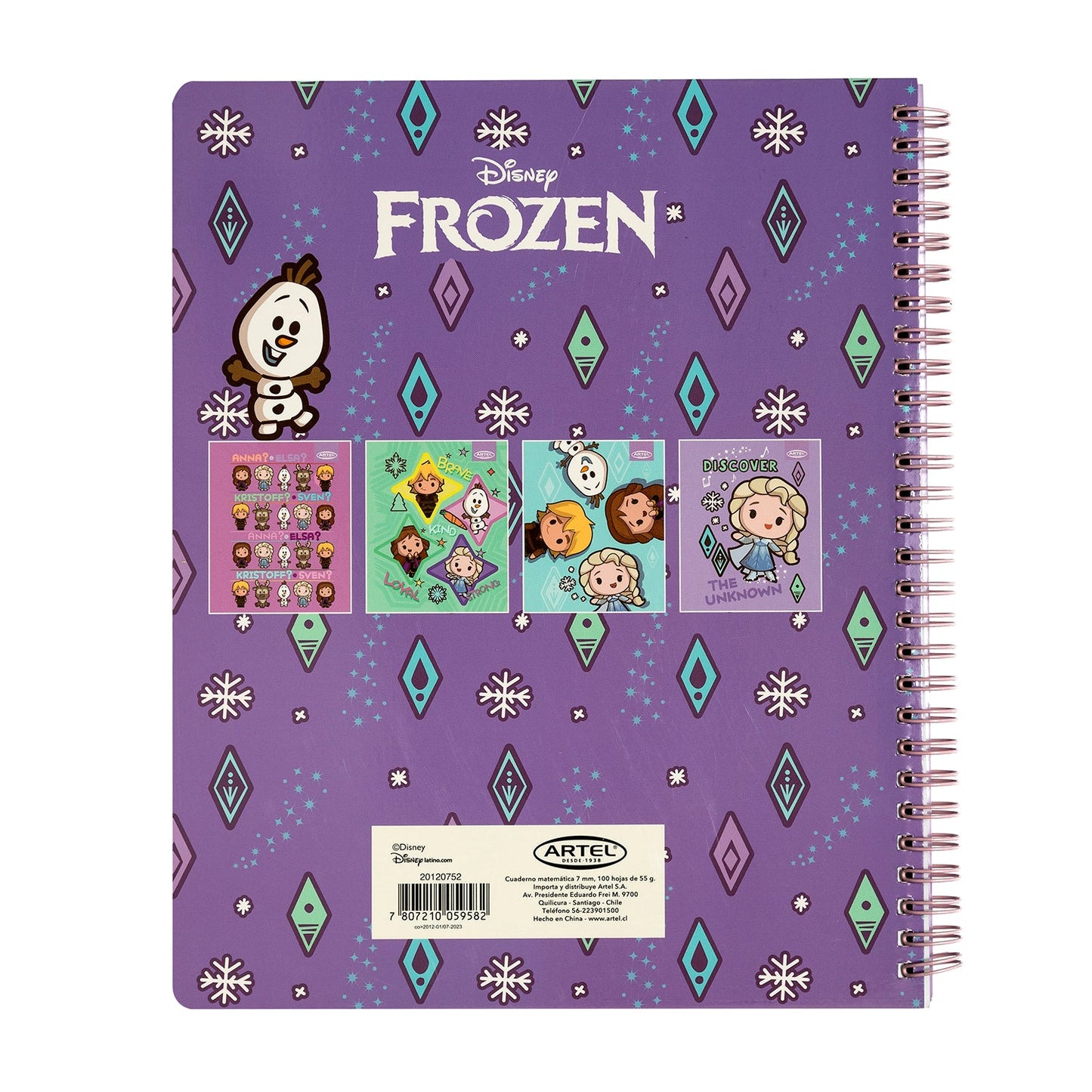 Cuaderno Universitario Artel 100 Hojas 7 Mm Frozen Kawai '24