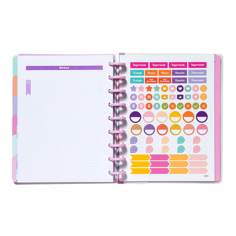 Planner 12 Meses Artel Discos Diseño Franja Pastel