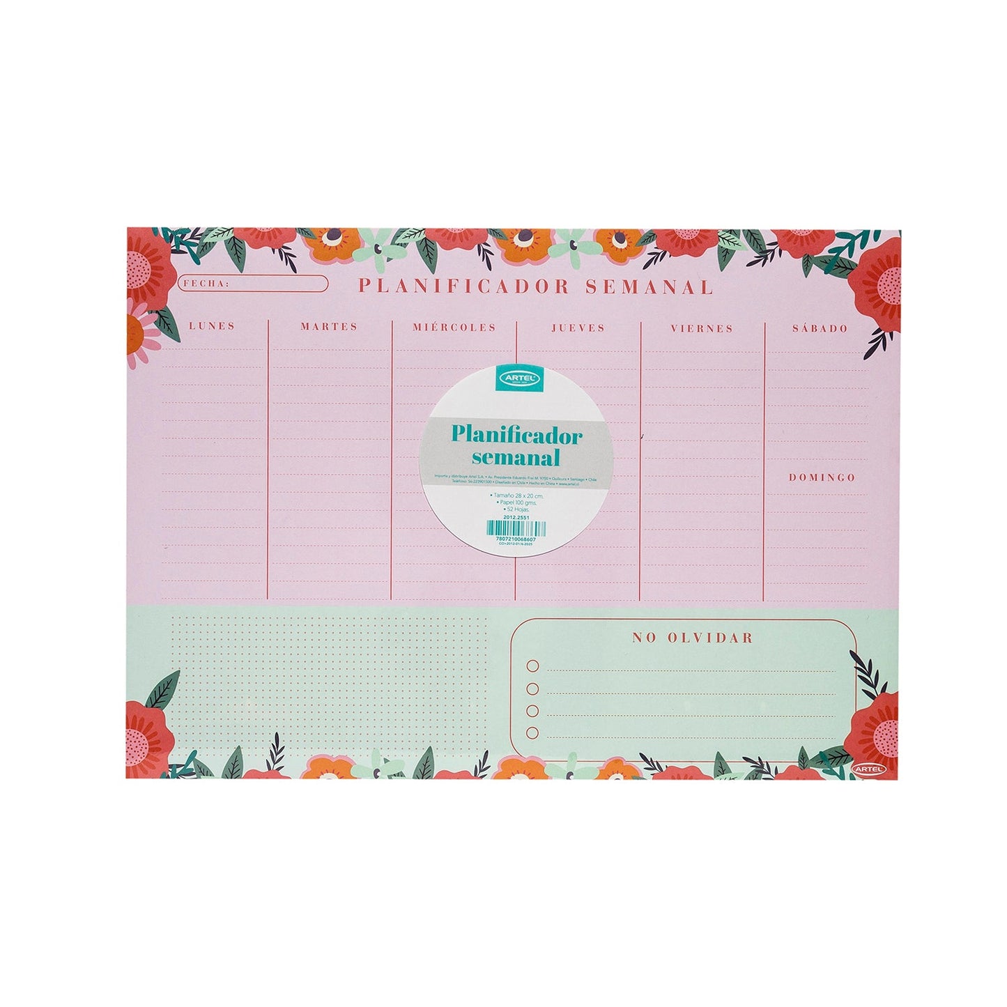Planificador Semanal Artel Diseño Flores