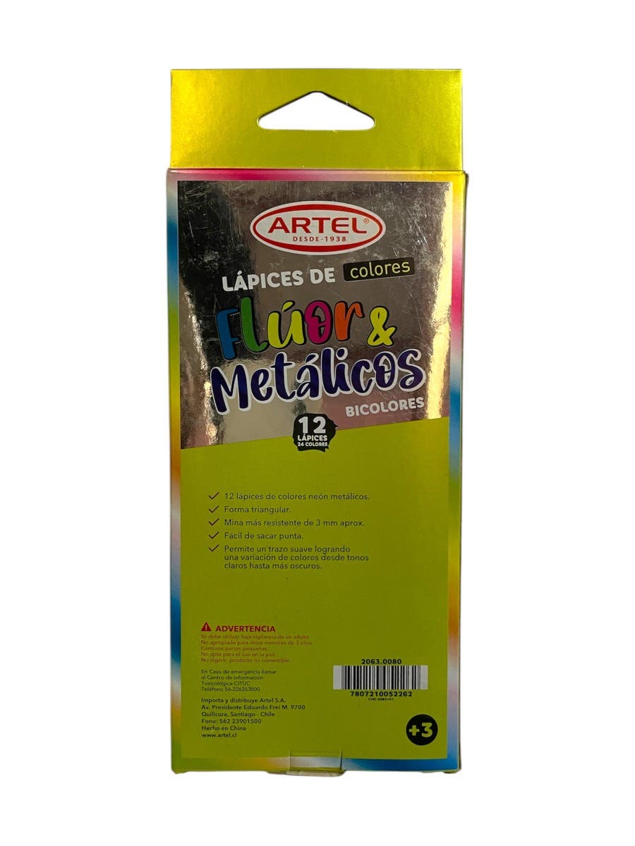 Est. 12 Lapices de Color Neón/Metálico. Artel