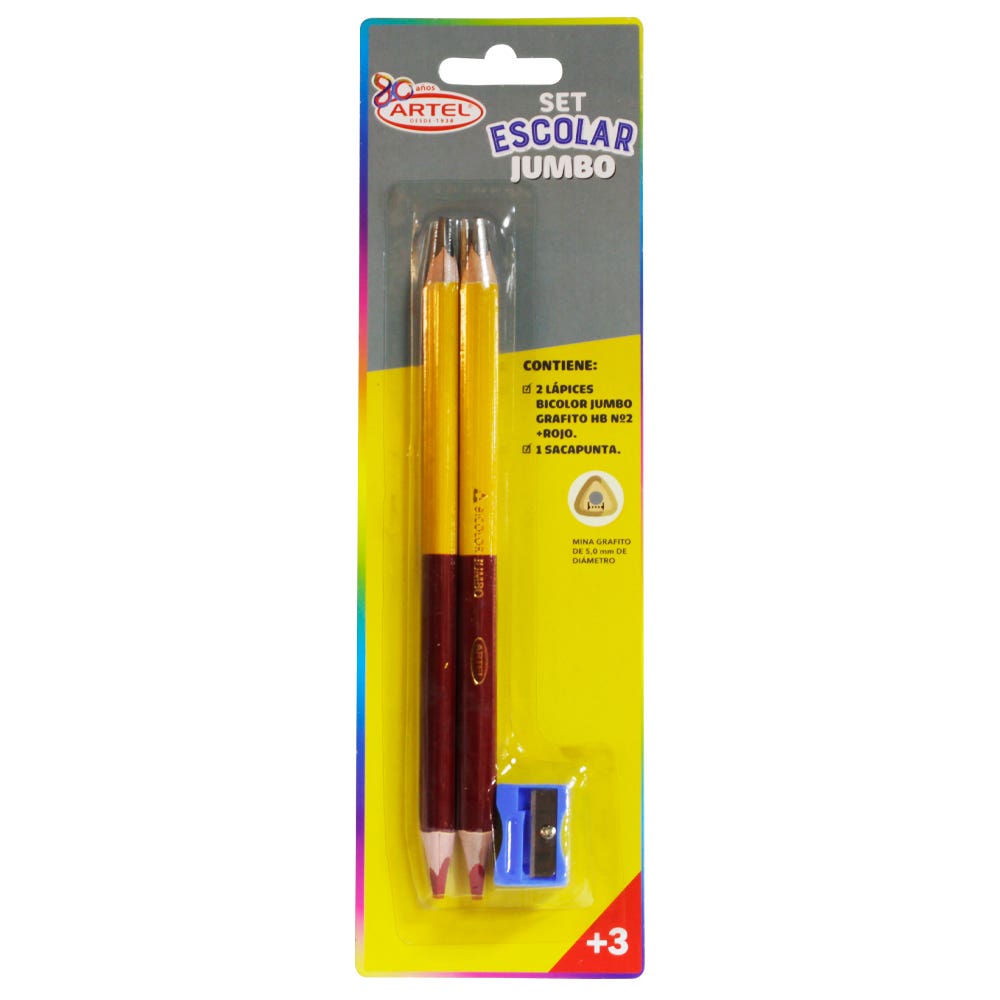 Blíster 2 Bicolor 2HB/Rojo + Sacapuntas Jumbo Artel