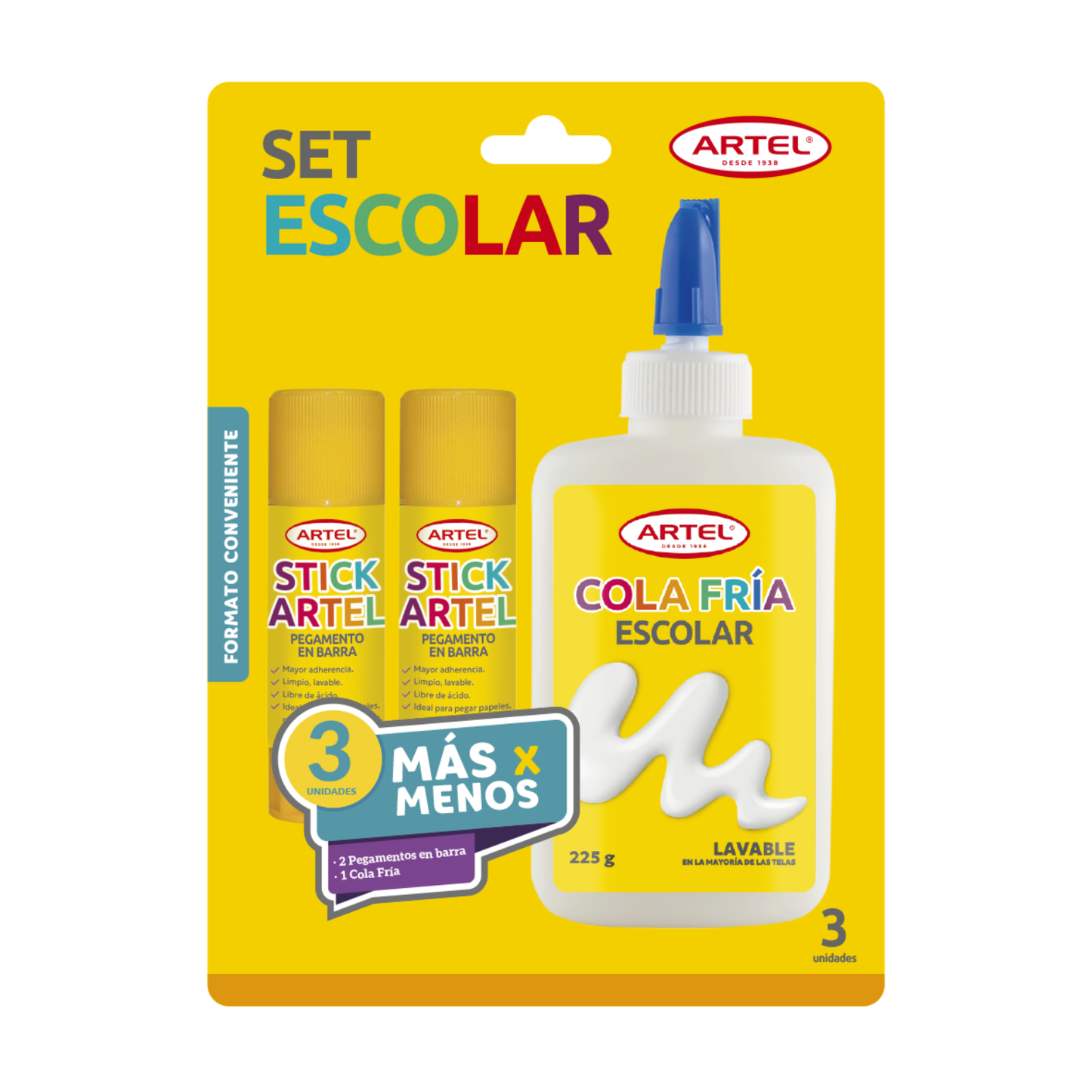 Pack 1: 2 Adhesivos Barra Artel 21 Gramos + Cola Fría 250 Ml