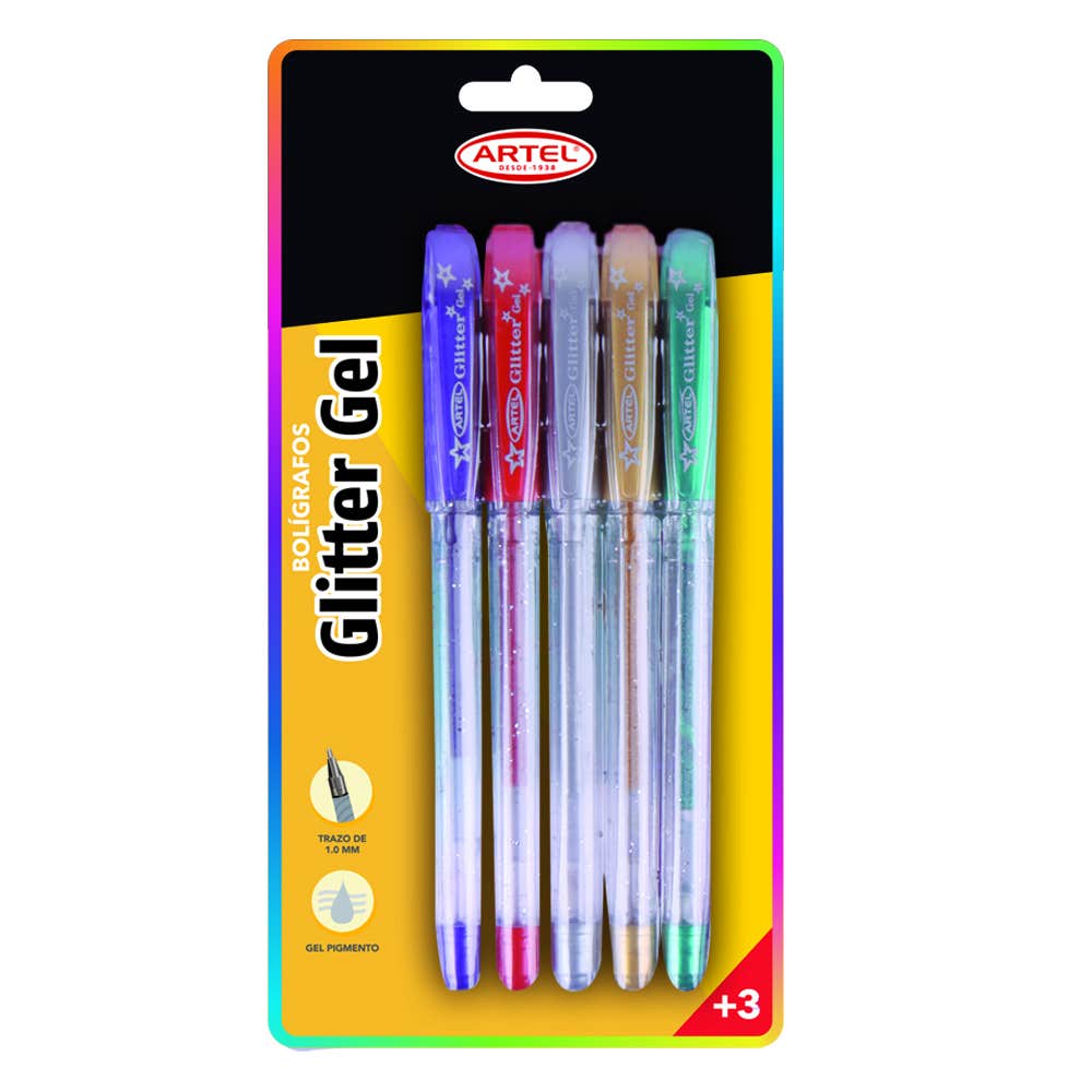 Blister 5 Bolígrafos Glitter Gel Artel