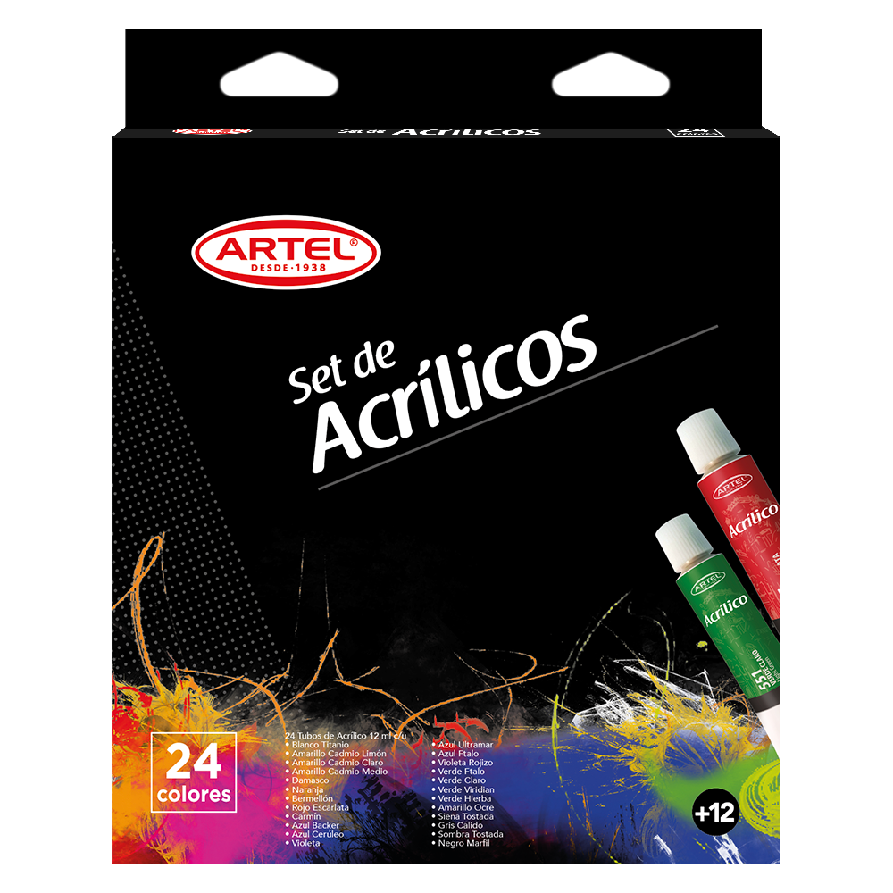 SET ACRÍLICOS 24 COLORES 12 ML ARTEL