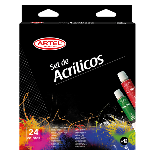 SET ACRÍLICOS 24 COLORES 12 ML ARTEL