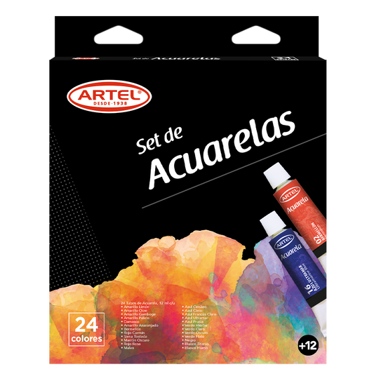 SET ACUARELAS 24 COLORES 12 ML ARTEL