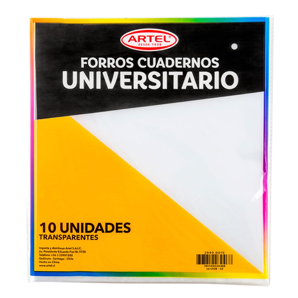 Bolsa 10 Forros Cuaderno Universitario Transparente Artel