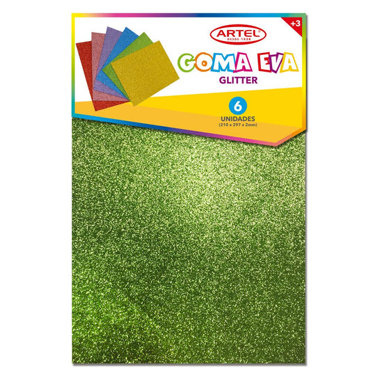 Set 6 Goma Eva Stylo Glitter Colores A4 Artel