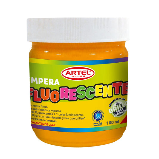 Frasco Tempera Fluorescente Naranja 100ml. Artel