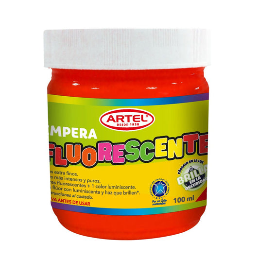 Frasco Tempera Fluorescente Rojo 100ml. Artel