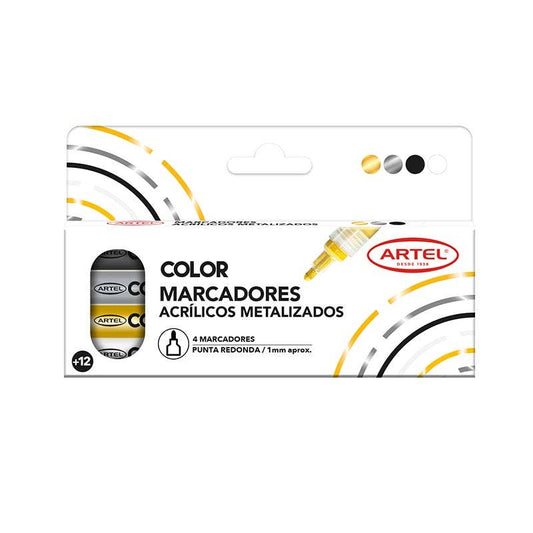 Set Estuche 4 Marcadores Acrílicos Metalizados Artel 1mm