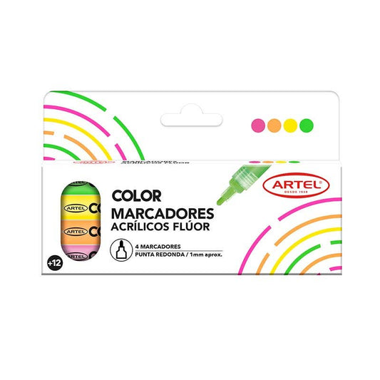Set Estuche 4 Marcadores Acrílicos Flúor Artel 1mm