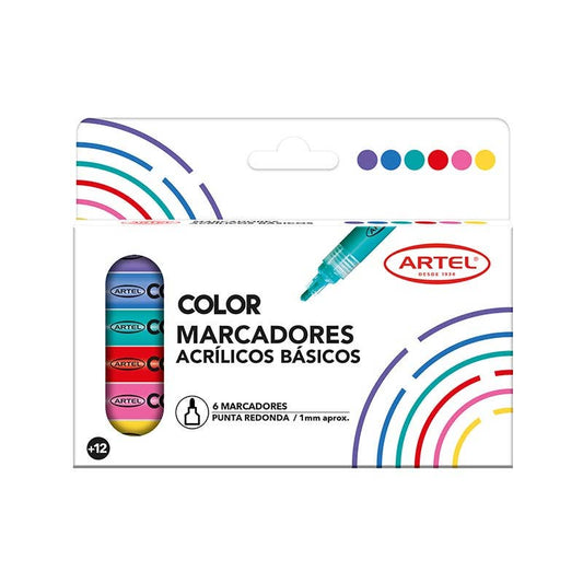 Set Estuche 6 Marcadores Acrílicos Básicos Artel 1mm