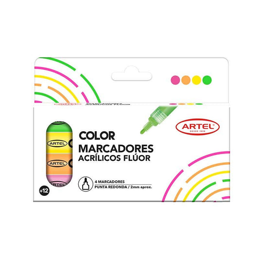 Set Estuche 4 Marcadores Acrílicos Flúor Artel 2mm