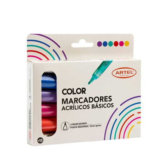 Set Estuche 6 Marcadores Acrílicos Básicos Artel 2mm