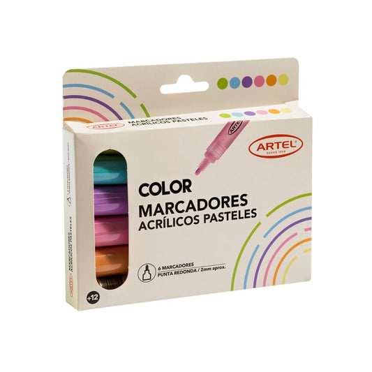 Set Estuche 6 Marcadores Acrílicos Pasteles Artel 2mm