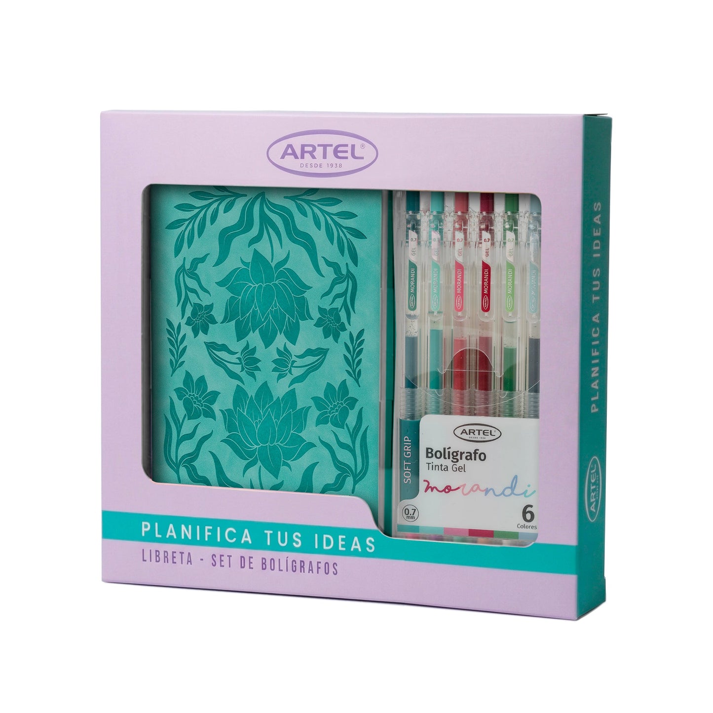 Pack Día de la Madre: Set Libreta Gardenias Artel + Bolígrafos Gel Artel Morandi 6 Unidades