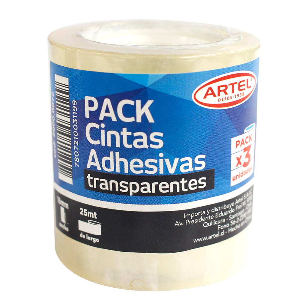 3 Cintas Adhesivas Transparente 18mm. Artel