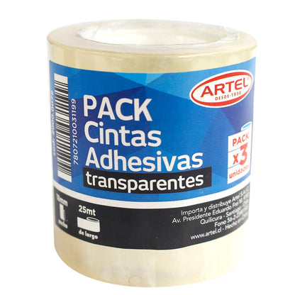 3 Cintas Adhesivas Transparente 18mm. Artel