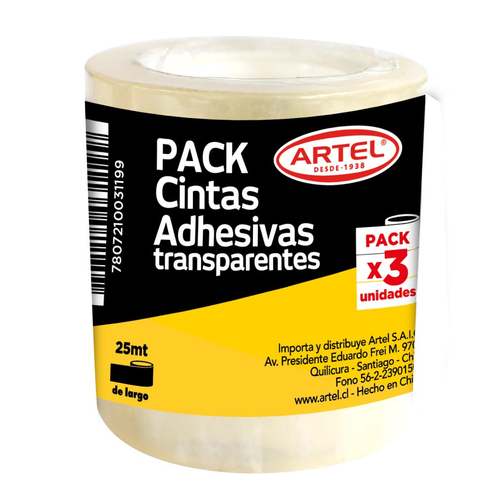 3 Cintas Adhesivas Transparente 18mm. Artel