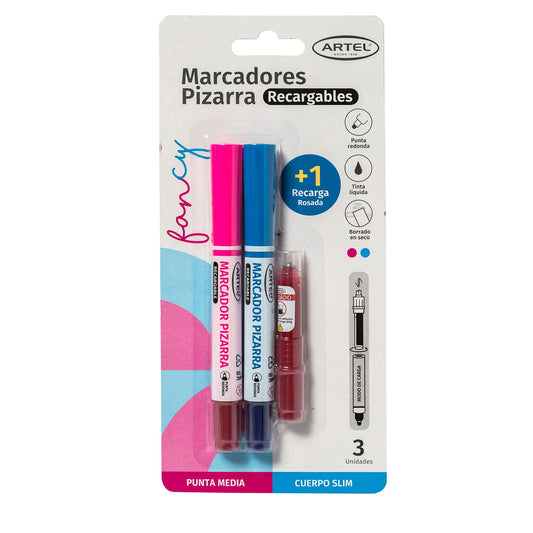 Marcadores Pizarra Recargable Artel Slim Funcy 2 Unidades + Recarga
