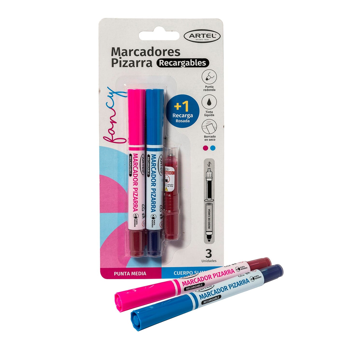 Marcadores Pizarra Recargable Artel Slim Funcy 2 Unidades + Recarga
