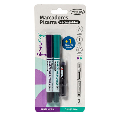Marcadores Pizarra Recargable Artel Slim Funcy 2 Unidades + Recarga