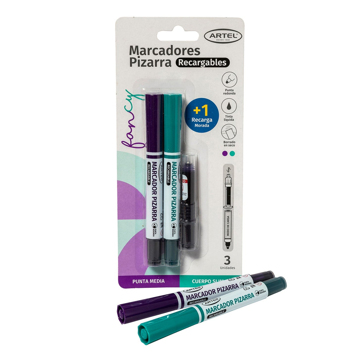 Marcadores Pizarra Recargable Artel Slim Funcy 2 Unidades + Recarga