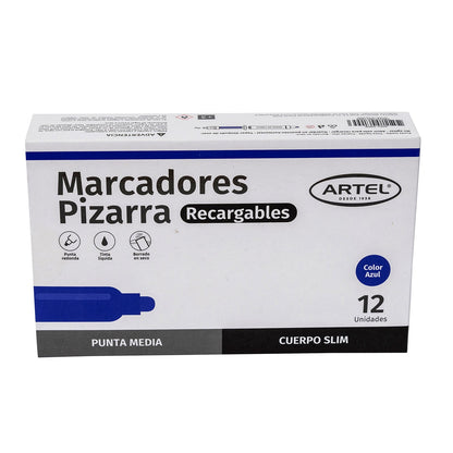 Marcador Pizarra Artel Recargable Slim Azul 1 Unidad