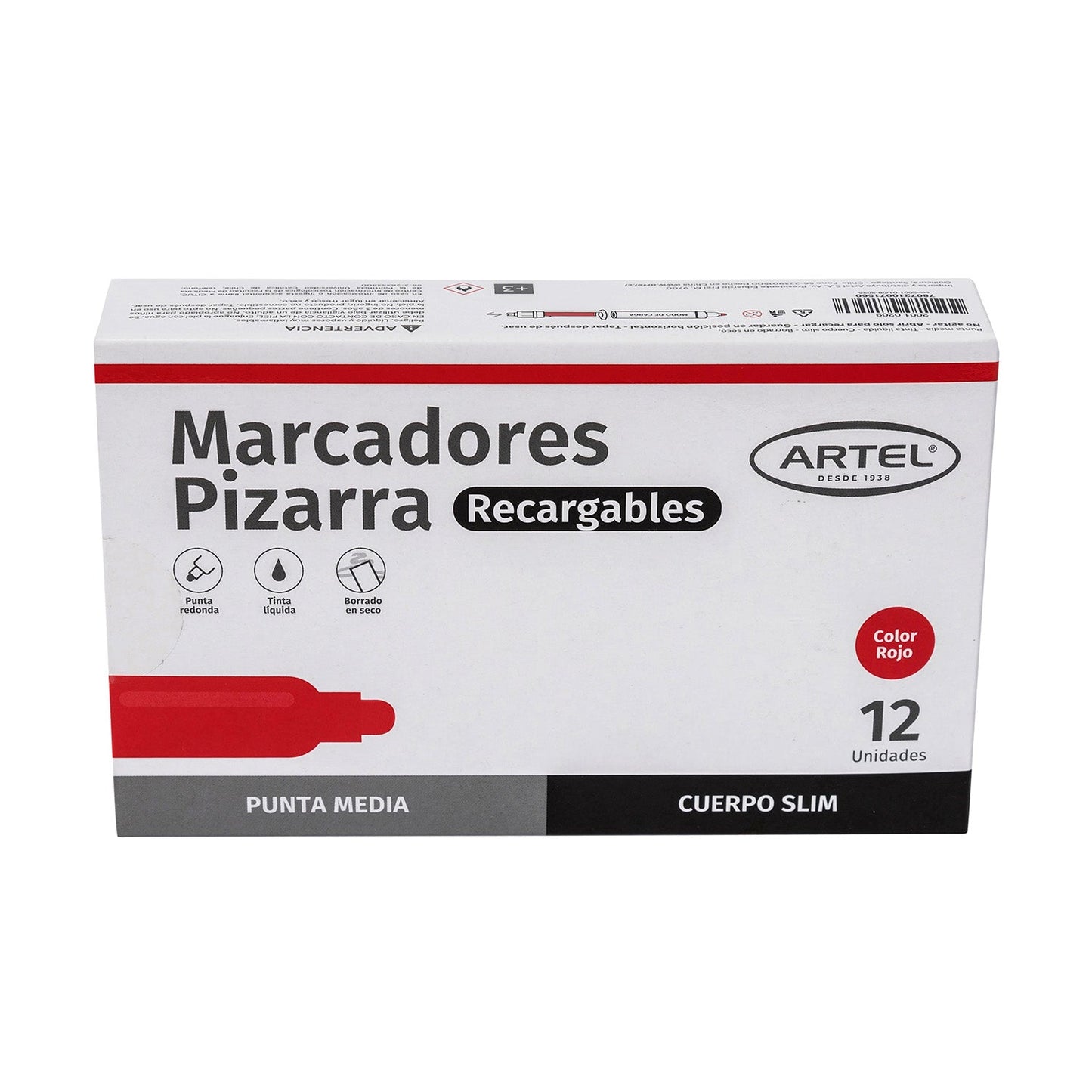 Marcador Pizarra Artel Recargable Slim Rojo 1 Unidad