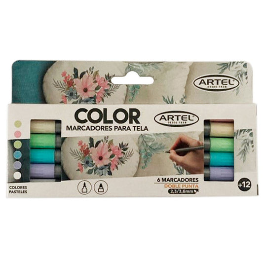 Estuche Marcadores de Tela 6 Colores Pastel ARTEL