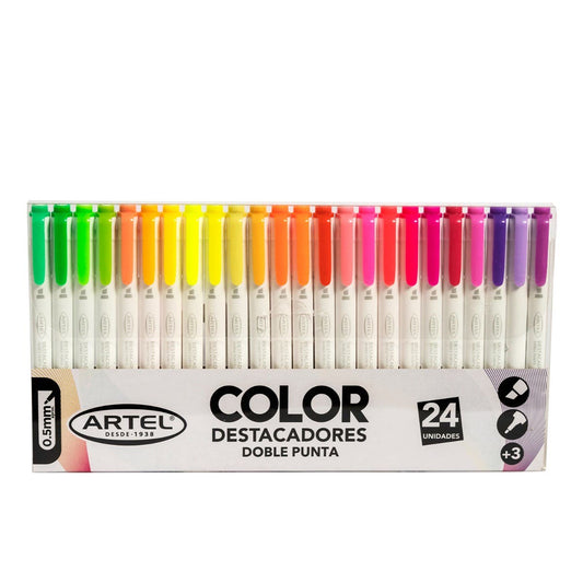 Destacadores Doble Punta 24 colores Artel