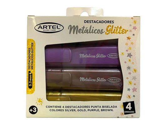 Destacadores Metálicos Glitter 4 Un Artel