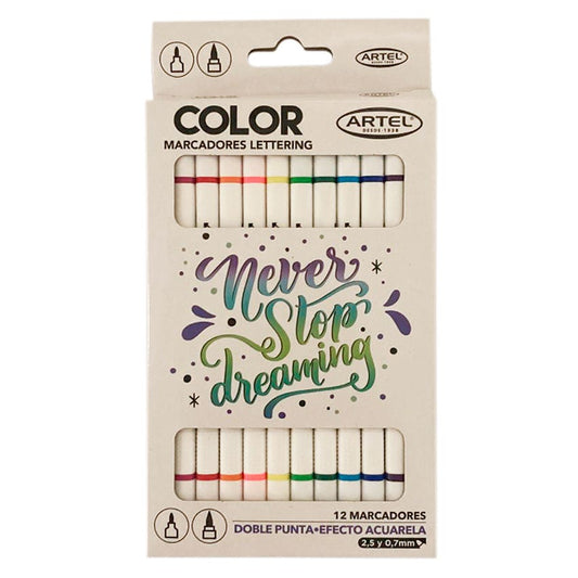 Estuche 12 Marcadores Lettering Doble Punta ARTEL