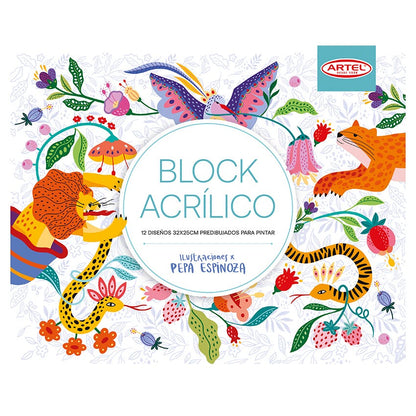 Pack Navidad Acrílico 3: Block Ilustraciones + Set de Acrílicos + Pinceles