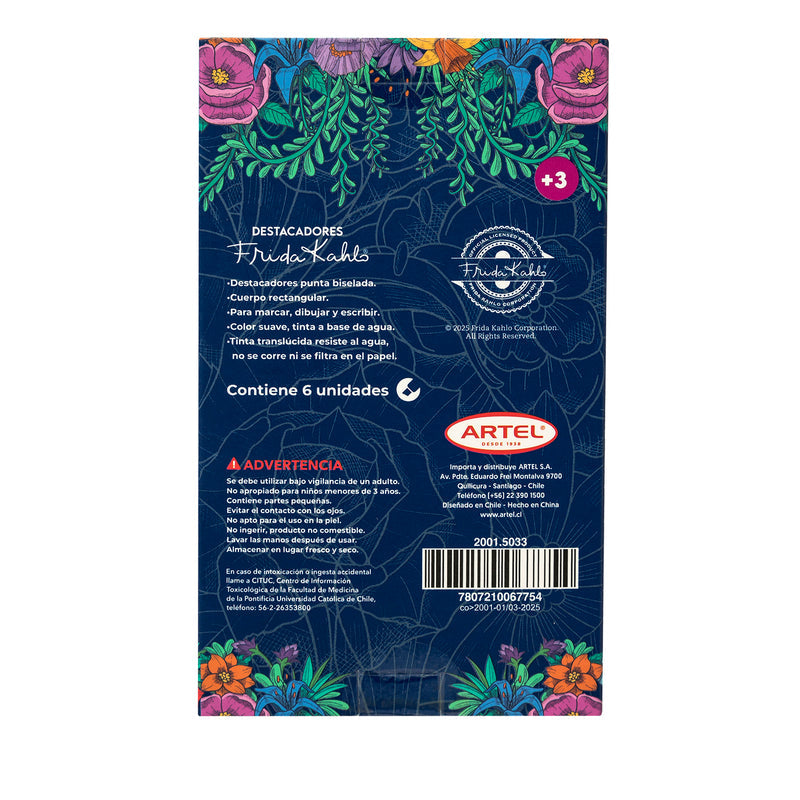 Set Destacadores Artel Diseño Frida Kahlo 6 Unidades