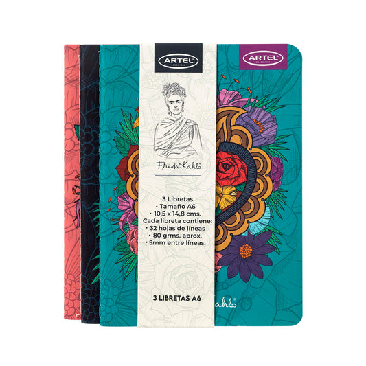 Set Libretas Artel Diseño Frida Kahlo 3 Unidades