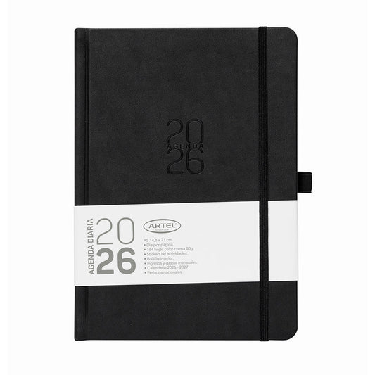 Agenda 2026 Artel Formato Día Por Página Color Negro Con Elástico