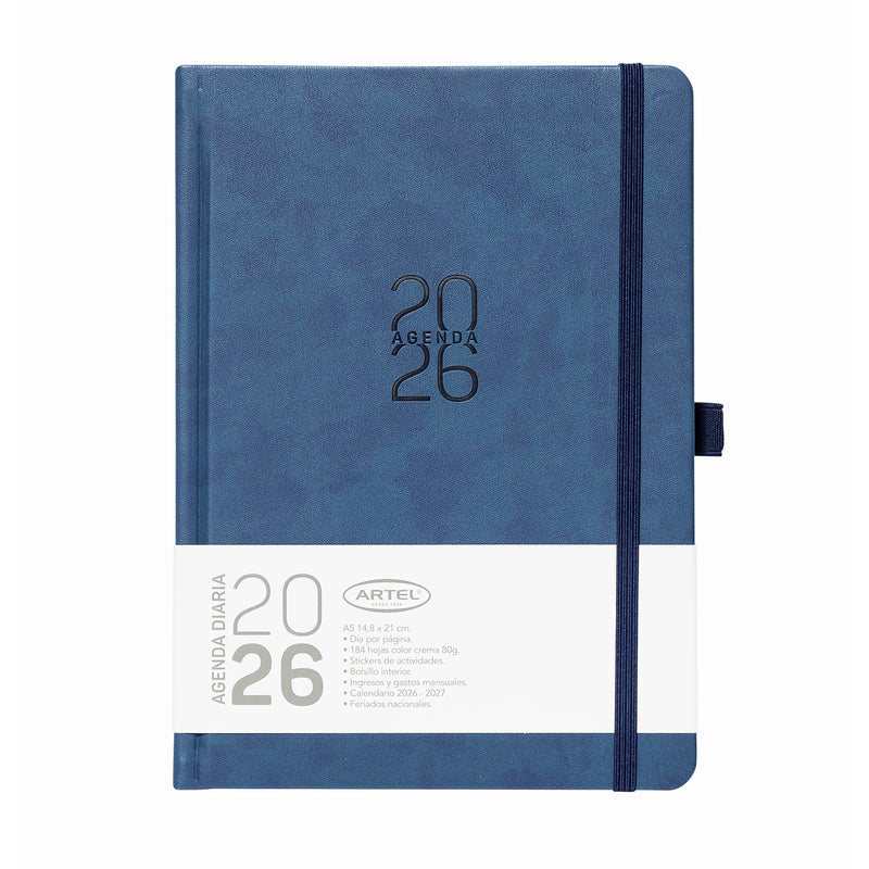 Agenda 2026 Artel Formato Día Por Página Color Azul Con Elástico