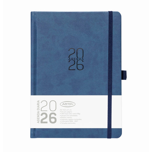 Agenda 2026 Artel Formato Día Por Página Color Azul Con Elástico