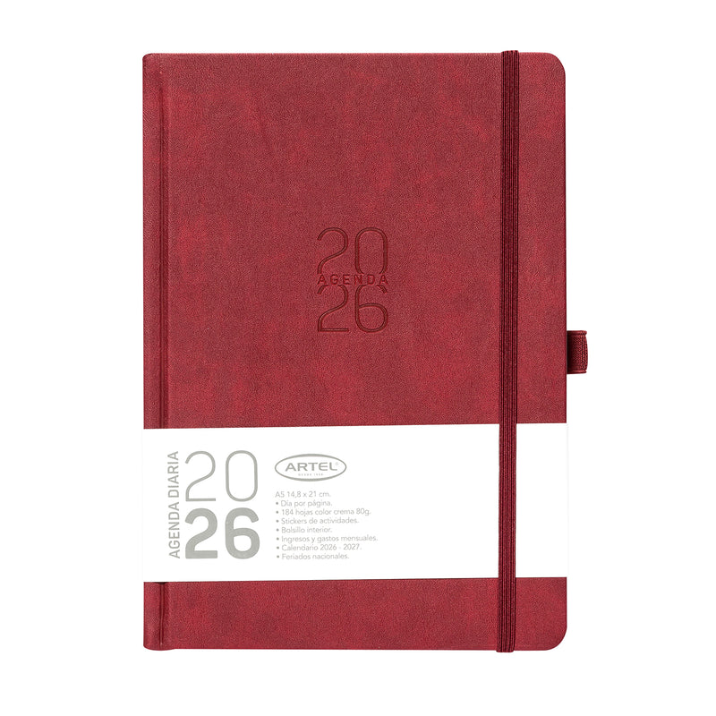 Agenda 2026 Artel Formato Día Por Página Burdeo Con Elástico