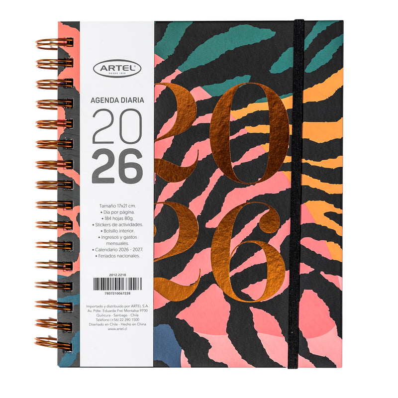 Agenda 2026 Artel Espiral Formato Día Por Página Diseño Safari Gold