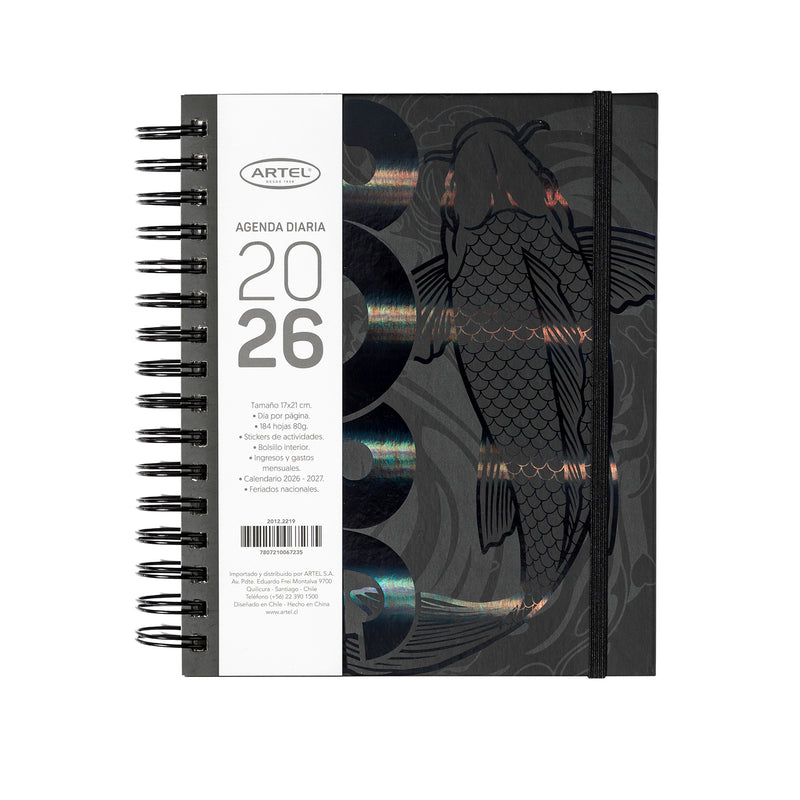 Agenda 2026 Artel Espiral Día Por Página Diseño Pez Coi