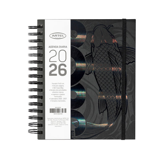 Agenda 2026 Artel Espiral Día Por Página Diseño Pez Coi