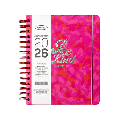 Agenda 2026 Artel Espiral Formato Día Por Página Diseño Power Pink